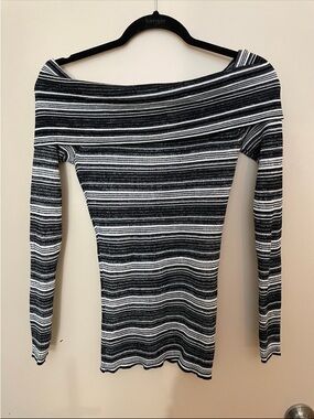 Black & White Striped Off-Shoulder Ribbed Top